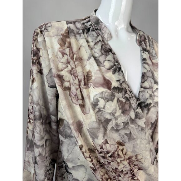H&M Floral Blouse Wrap Style Draped Front Long Sleeve Polyester Womens L - Picture 9 of 16
